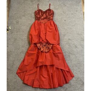 Vintage 80s Alyce Designs Size 8 Red Sequined High Low Flamenco Prom Dress EUC